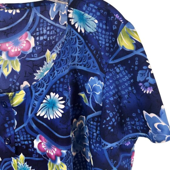 Womens Size XL Floral Patterned Womens Blouse Short Sleeve Button-Up - Picture 9 of 14